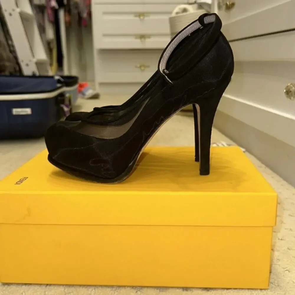 Fendi -  Mesh & Suede Decollete Platform Heel - Picture 3 of 10